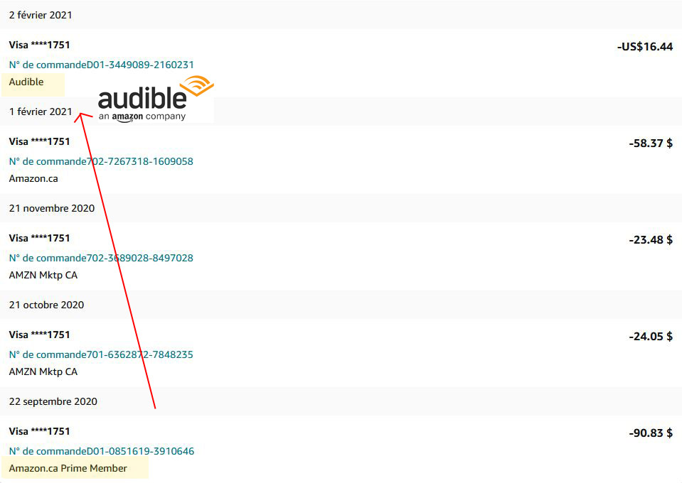 montant prélevé par Audible Amazon