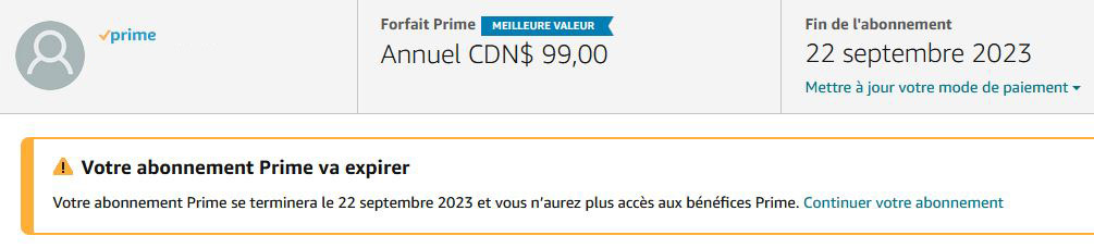 Forfait annulation Amazon Prime