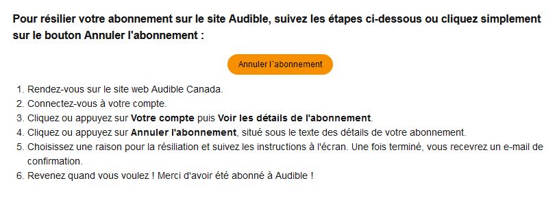 Annuler l'abonnement Audible Amazon