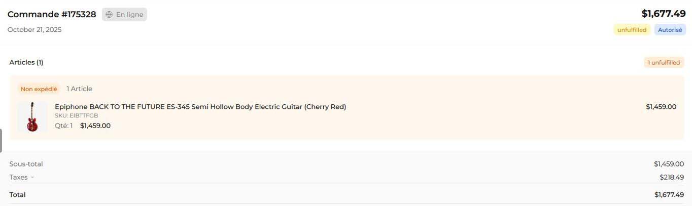 capture photo de la commande passé chez RedOne.com