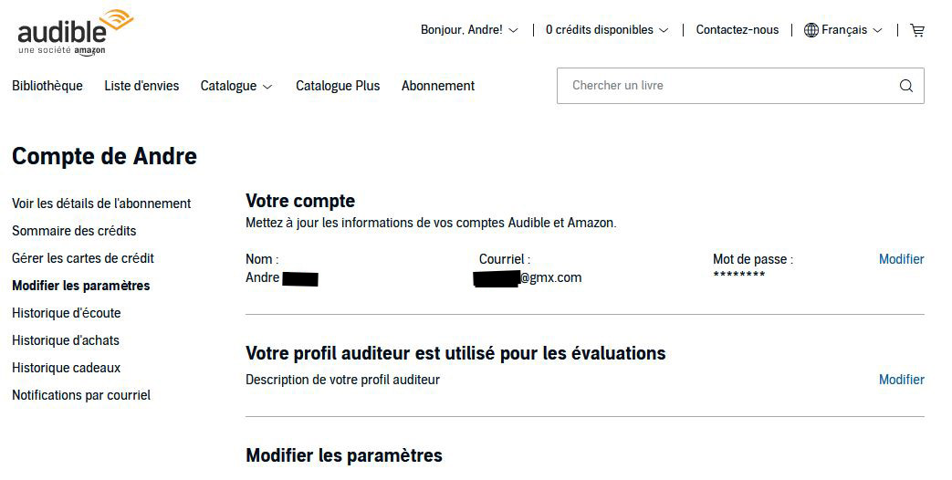 Paramètre compte Audible Amazon