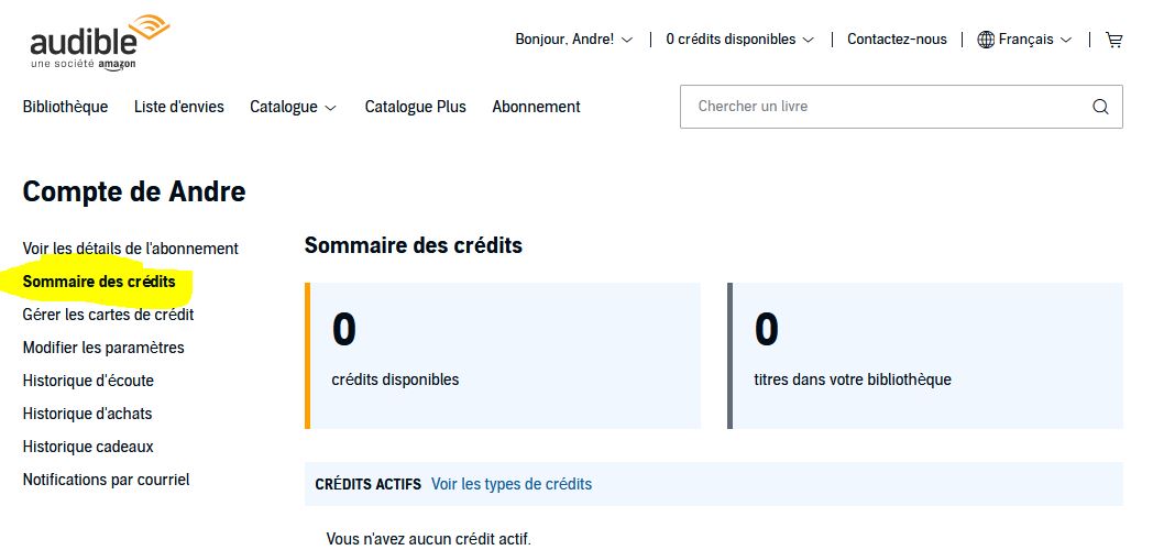 Sommaire des crédits Audible