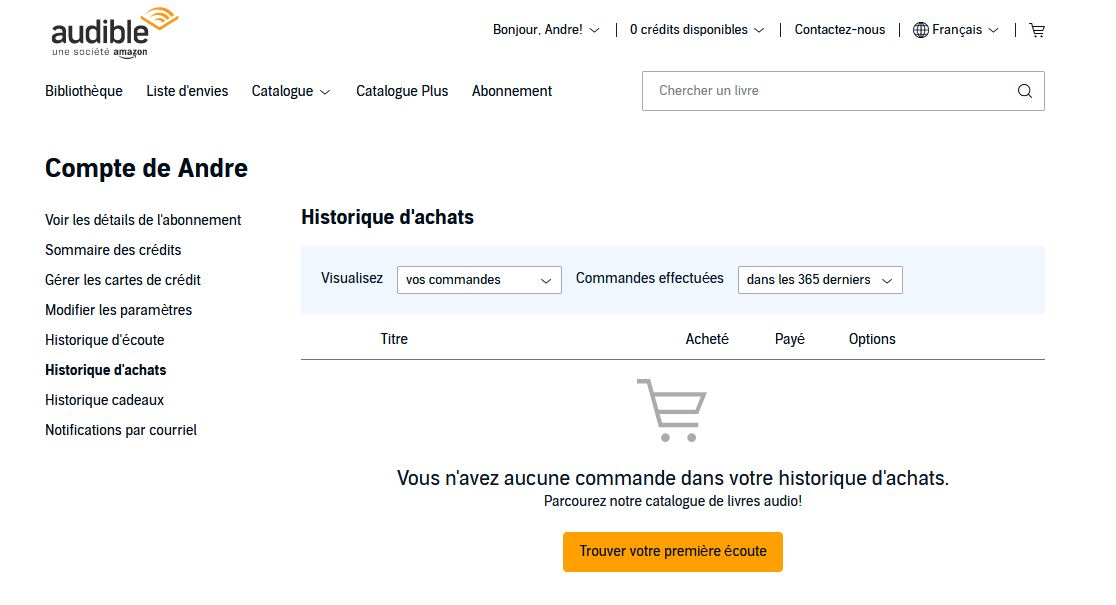 Compte historique Audible